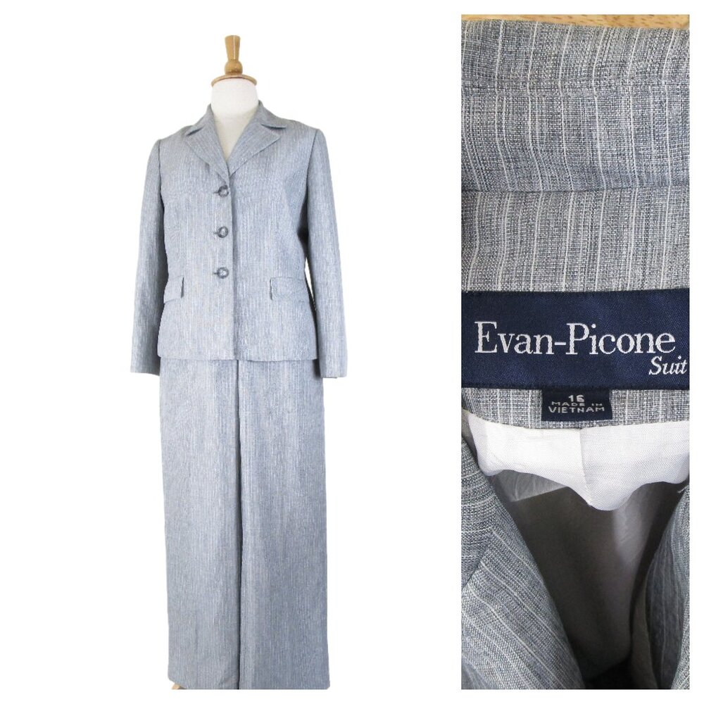 Evan Picone Plus Size Gray Siver Pinstripe Pant Suit Size 16 Formal Career